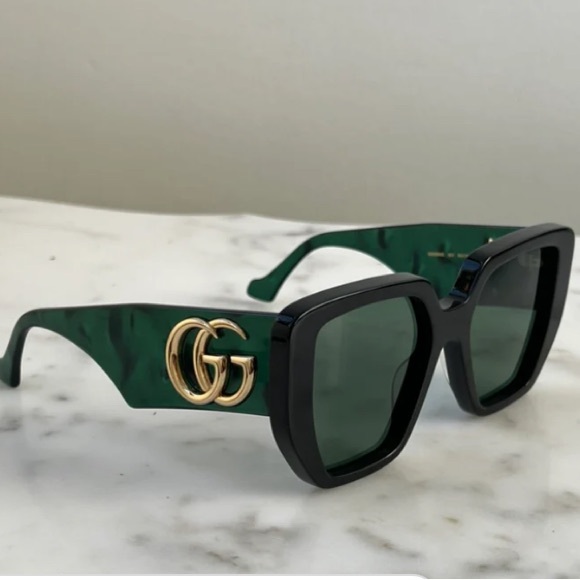 Gucci Geometric Sunglasses GG0956S 001 Black/Green 54mm - Picture 4 of 12